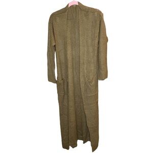 Women’s Acrylic Long Shawl Collar Cardigan Tan with 2 Pockets Size Medium